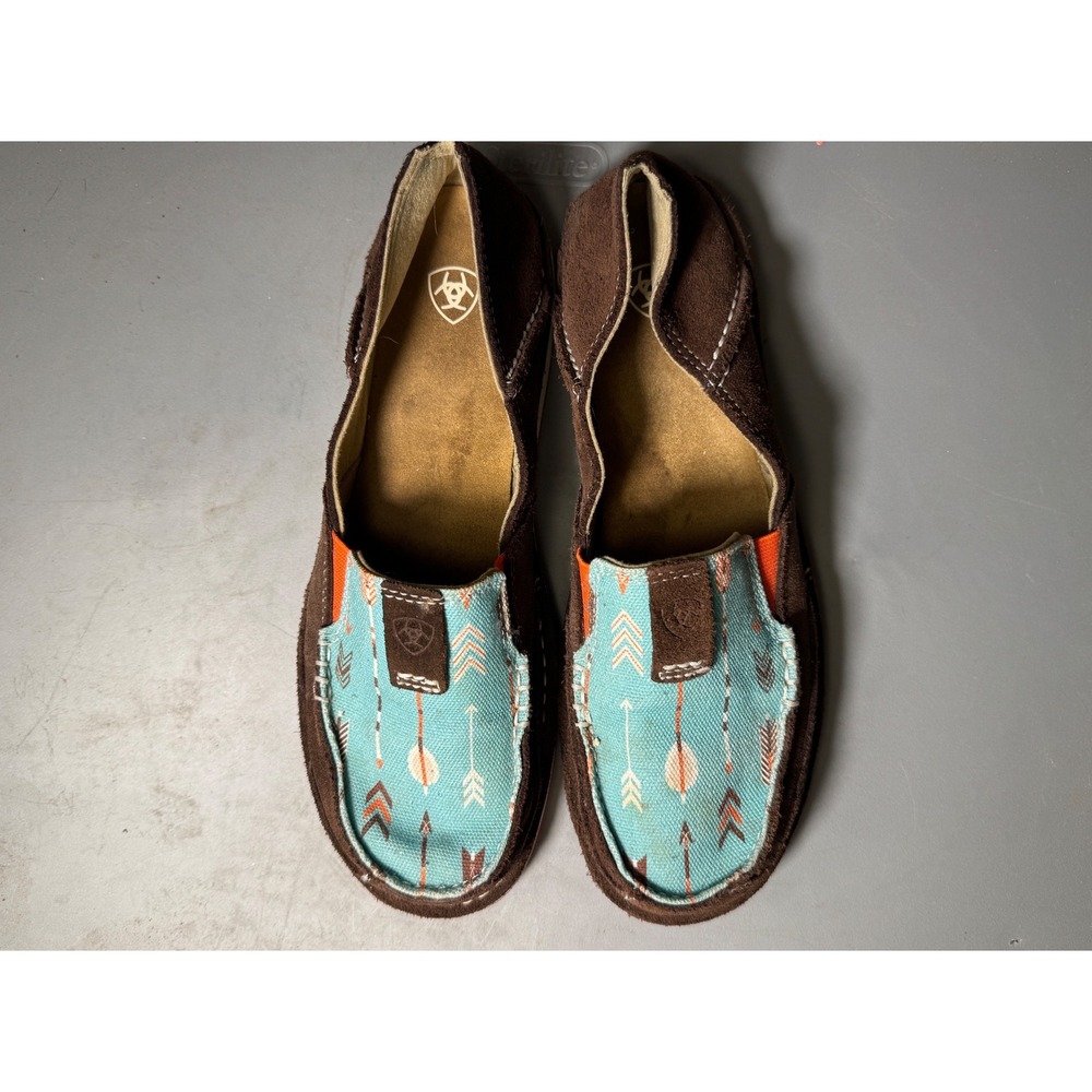 Ariat Cruiser Brown Suede Turquoise Arrow Print Slip On Shoes Womens 8.5